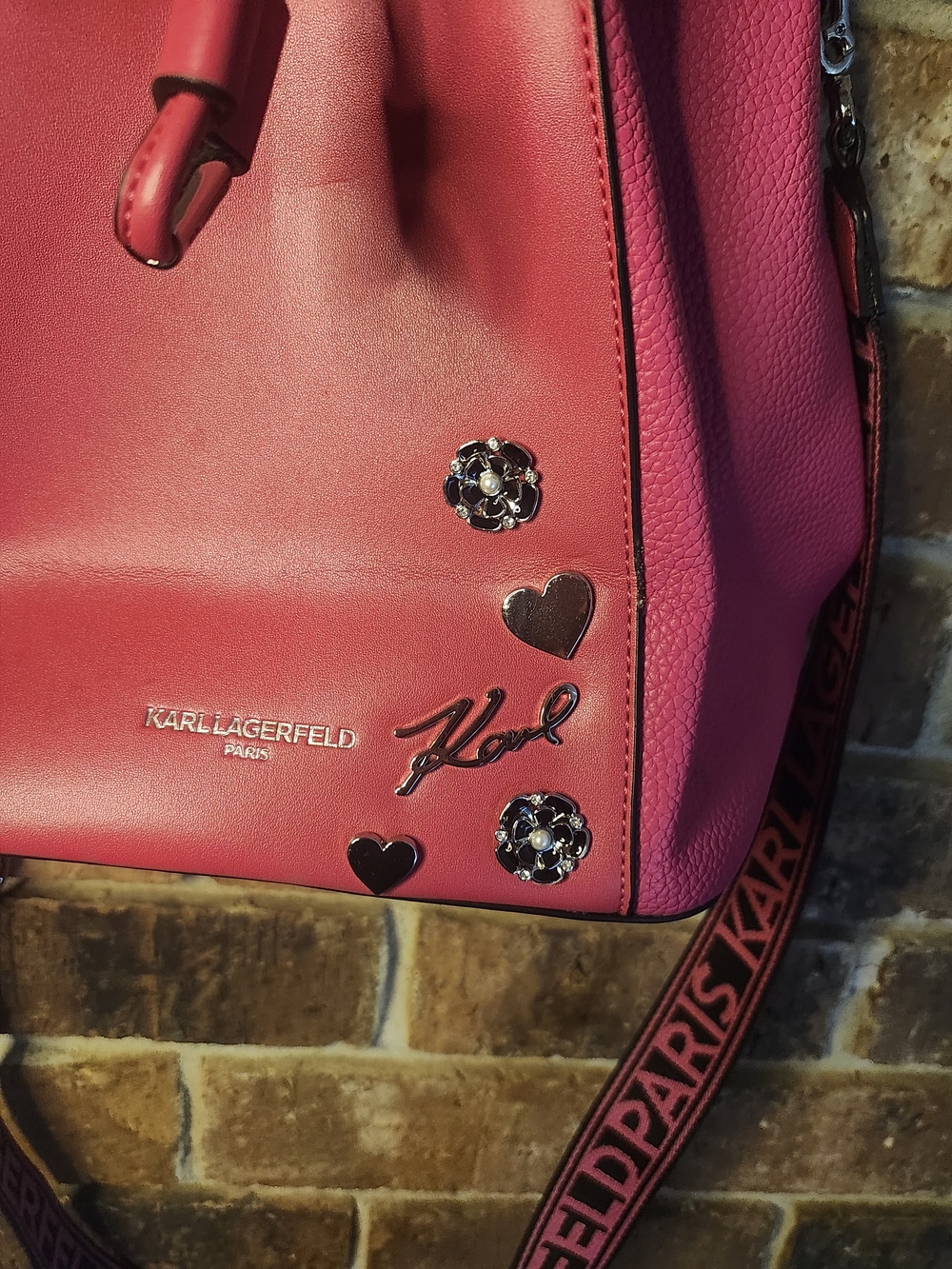 Karl Lagerfeld Pink Women's Shoulder Bag with Decorative Charms